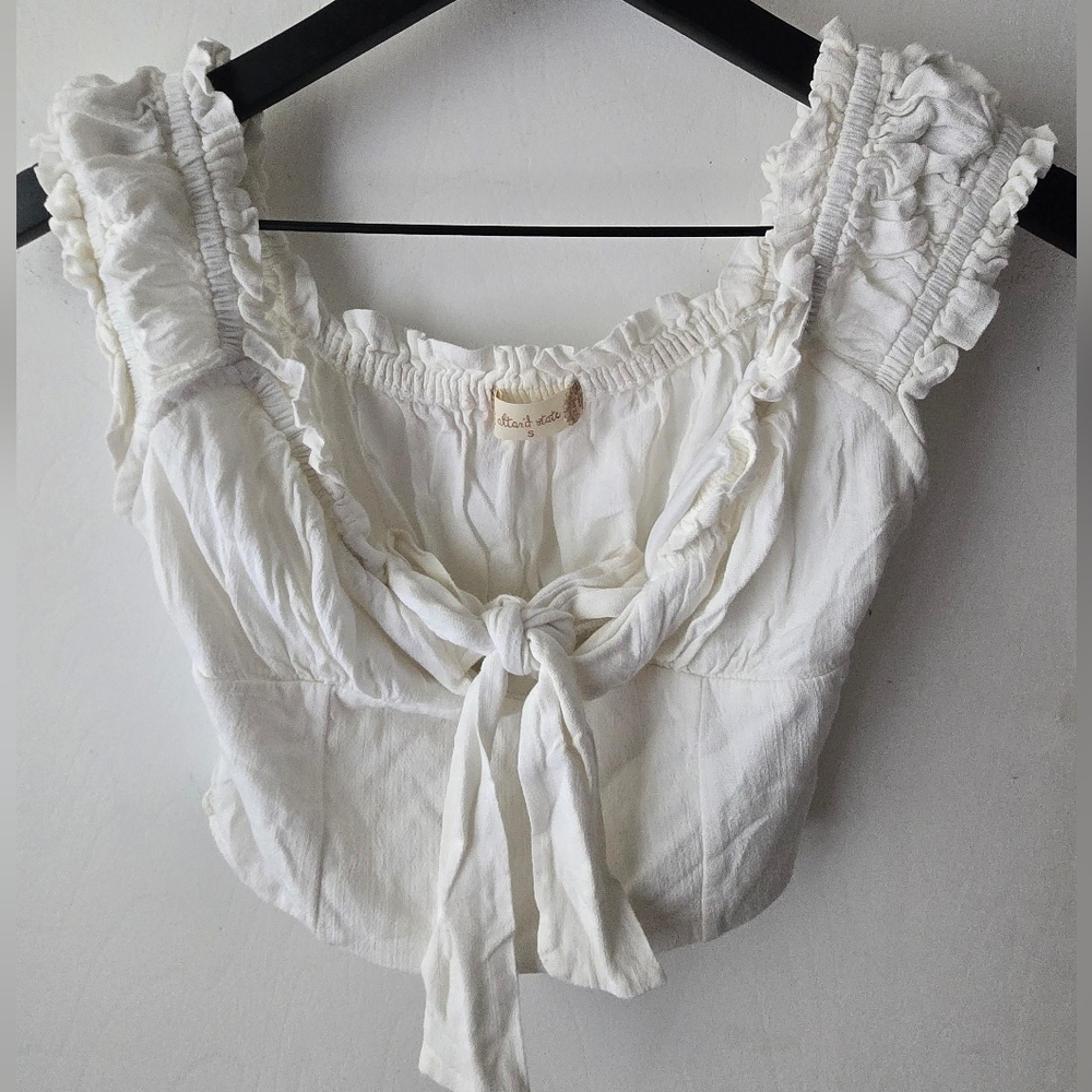 Altar'd State Cream Ruffled Crop Top